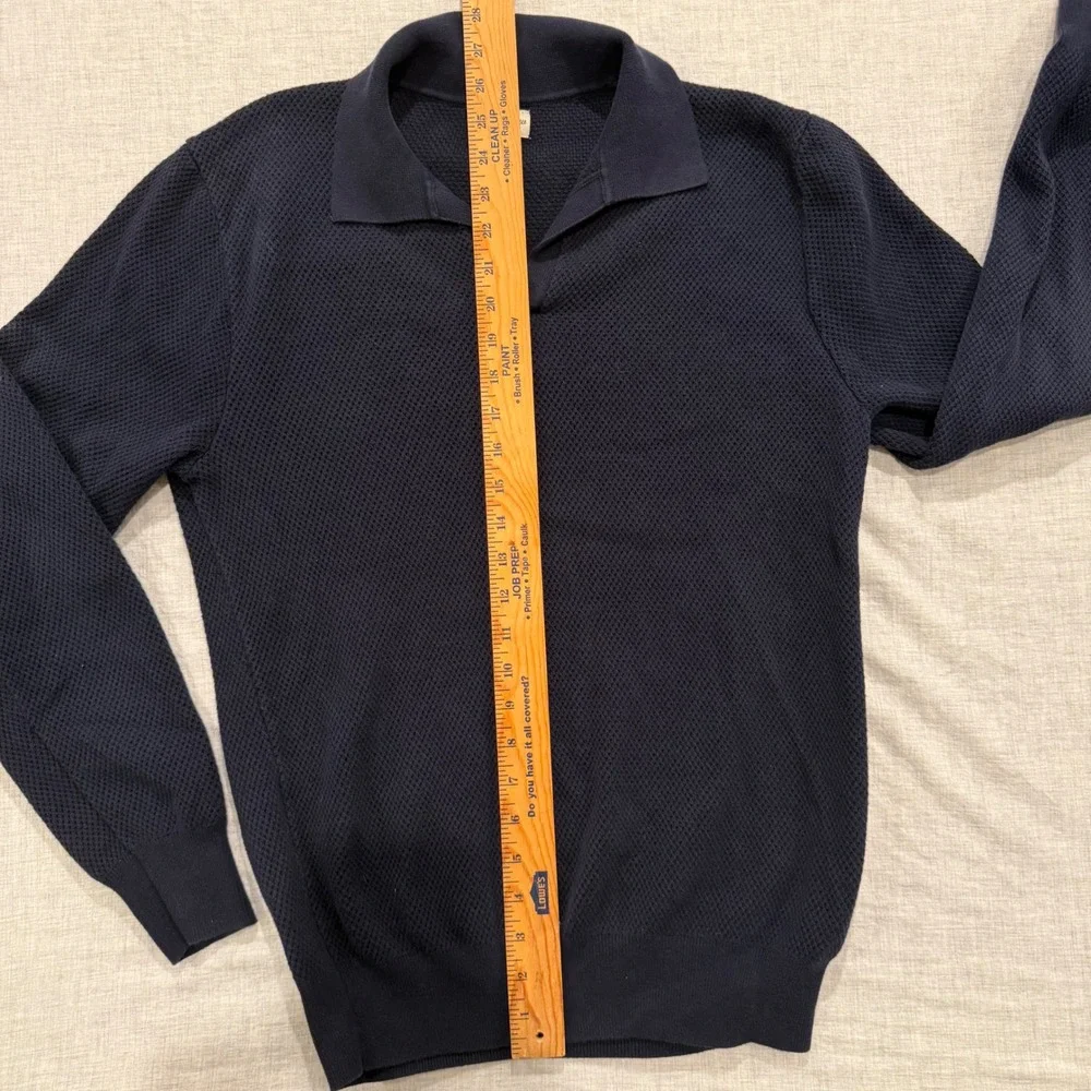 J.Crew Mens Navy Blue Textured Knit Johnny Collar 100% Cotton Polo Sweater Small